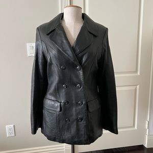 Classic Black Double-Breasted Women's Leather Coat